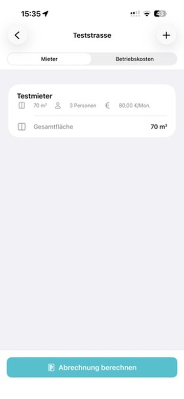 Mieterübersicht in Vermietly mit Berechnen-Button